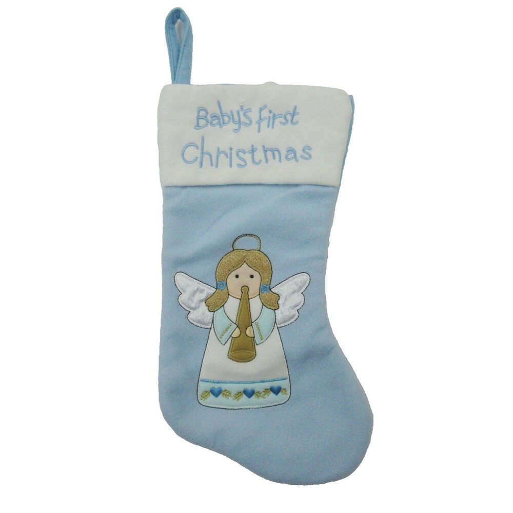 Baby's 1st Christmas Angel Stocking Felt Blue